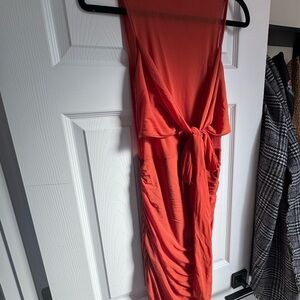 Elegant Orange Sleeveless Bodycon Dress